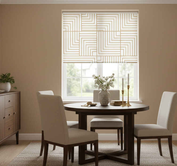 Dining room blind in white and gold geometry - TenStickers
