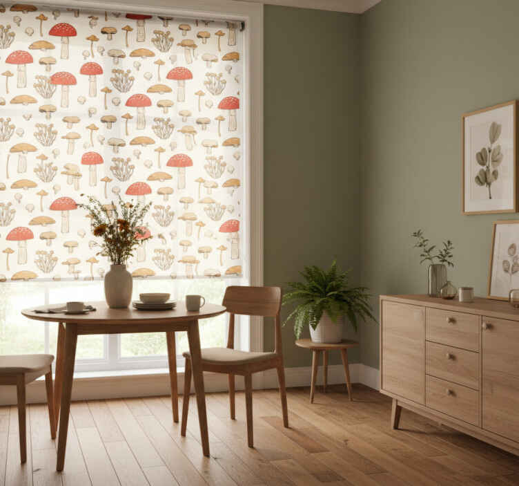 Dining room blind with yellow and red mushrooms flowers - TenStickers