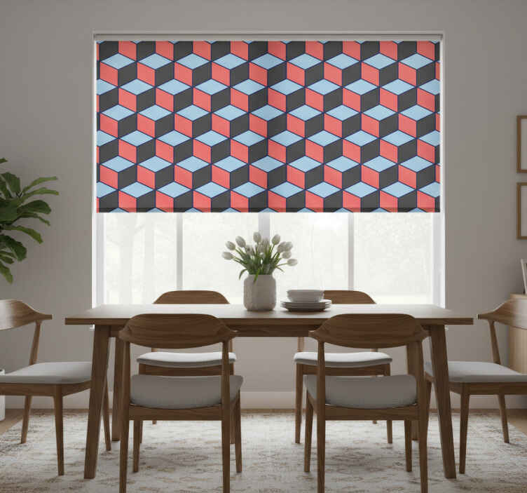 Persiana enrollable para comedor cuadrados geométricos 3d - TenVinilo