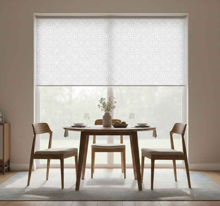 Dining room roller blind in gray and white modern pattern - TenStickers