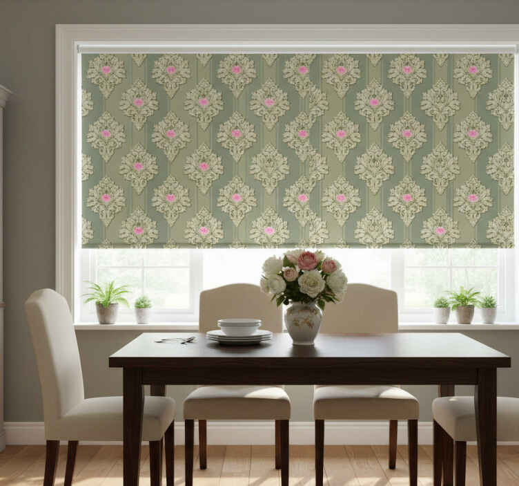 Dining room roller blind in french green vintage pattern - TenStickers