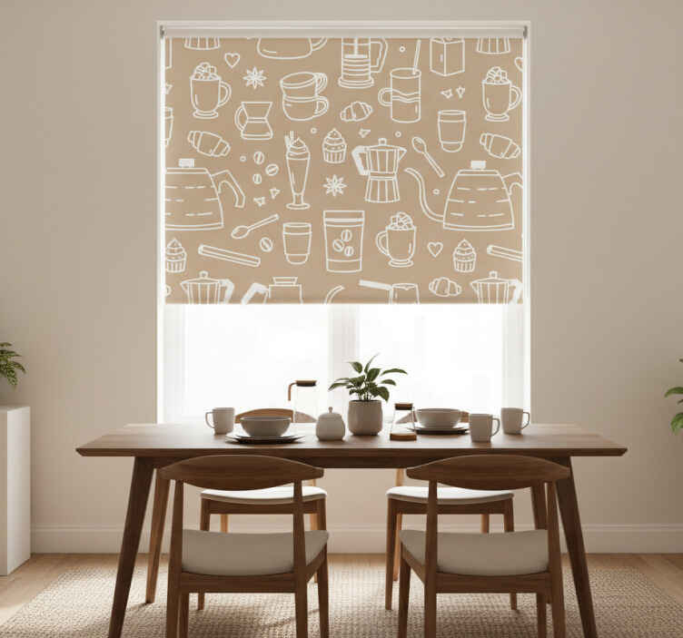 Persiana enrollable para comedor diseño de tazas y vasos - TenVinilo