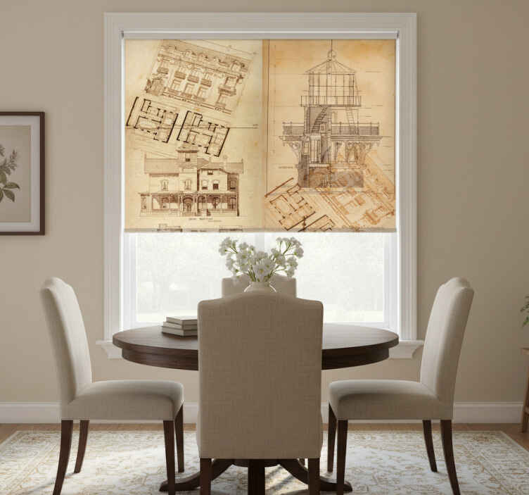 Dining room roller blind architectural gem - TenStickers