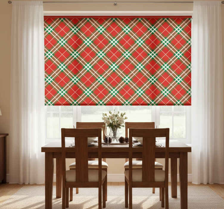 Persiana enrollable para comedor tartán escocés rojo y verde - TenVinilo