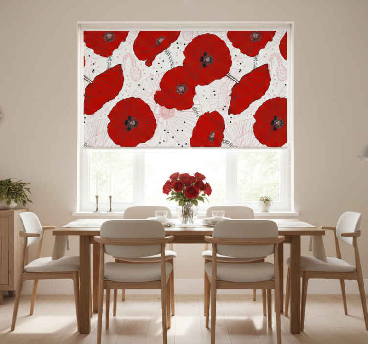 Persiana enrollable para comedor dibujo y flores rojas - TenVinilo