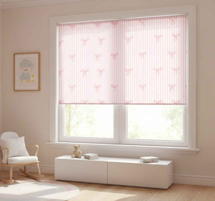 Children room roller blind in pink stripes and bows - TenStickers