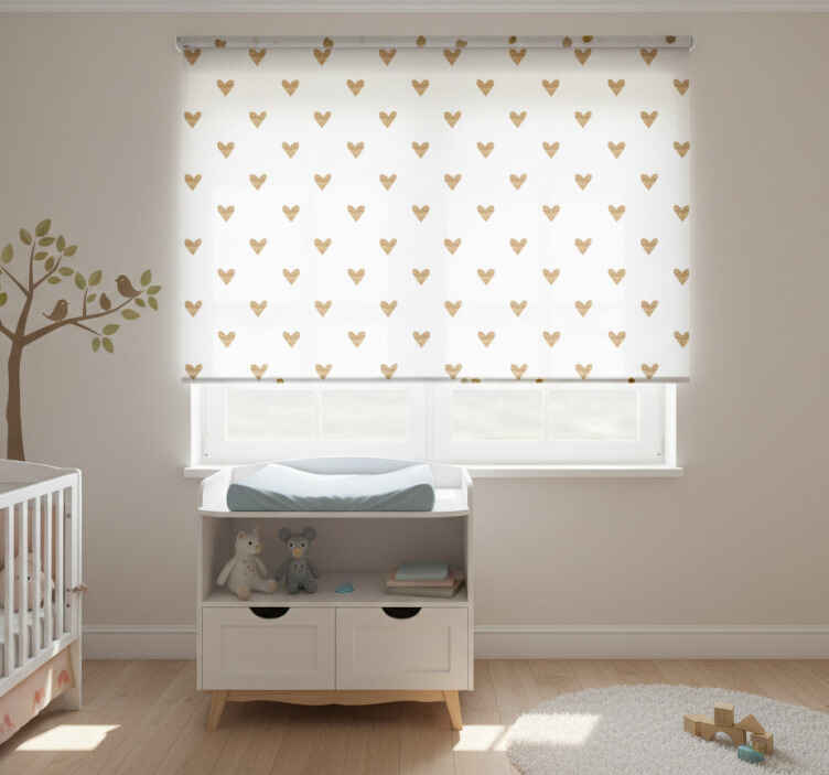 Children room roller blind golden heart on white - TenStickers