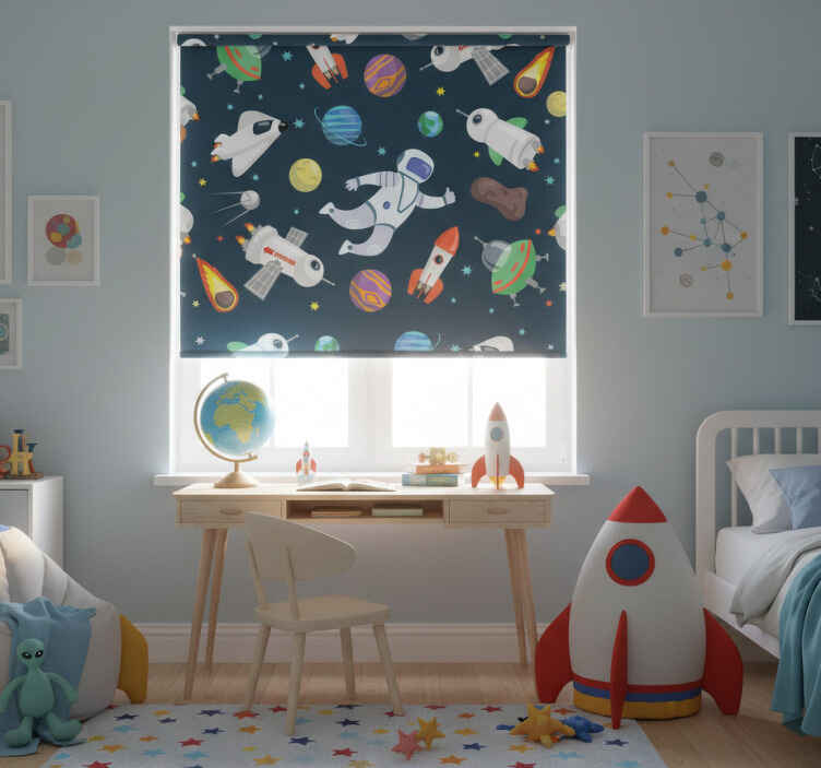Children room roller blind space adventure - TenStickers
