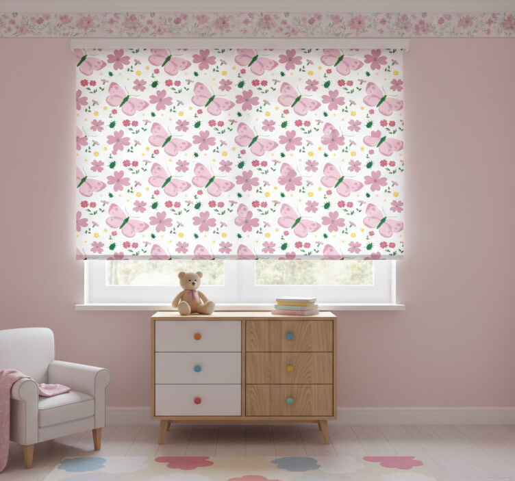 Children room roller blind with pink floral butterfly - TenStickers