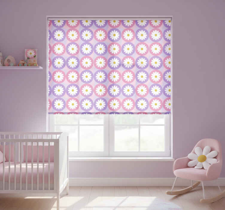 Children room roller blind in purple pink daisy pattern - TenStickers