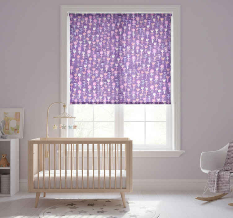Persiana enrollable infantil patrón floral abstracto púrpura - TenVinilo