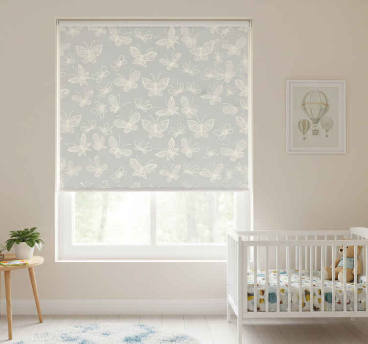 Children room roller blind white and grey butterfly pattern - TenStickers