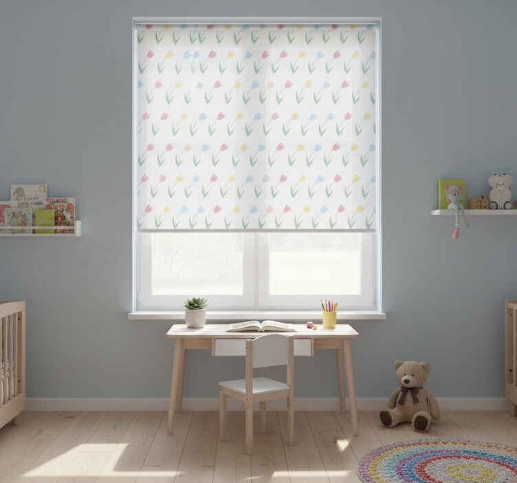 Persiana enrollable infantil patrón de flores tulipanes - TenVinilo