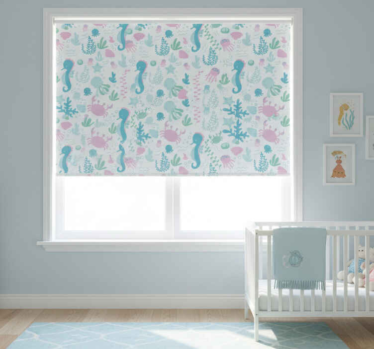 Children room roller blind with pastel sea life design - TenStickers