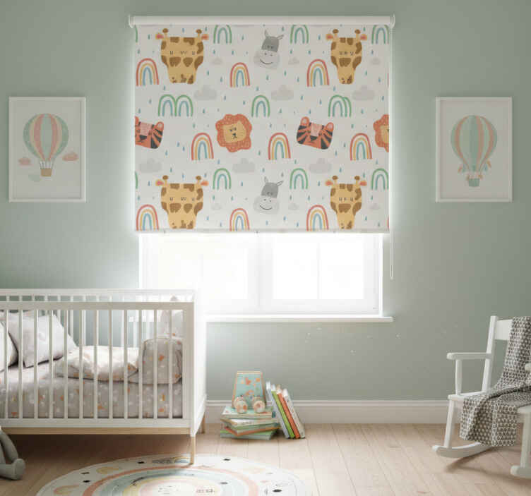 Children room roller blind with pastel animals and rainbows - TenStickers
