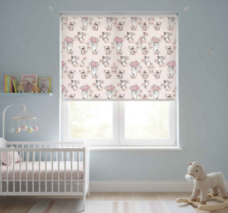 Persiana enrollable infantil gatos con corazones - TenVinilo