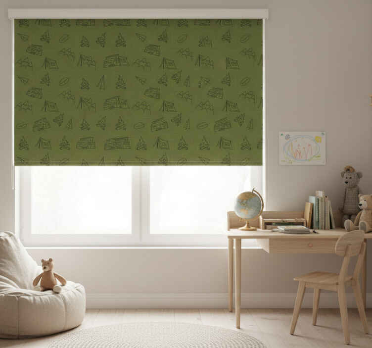 Store enrouleur chambre enfant motifs montagnes vertes - TenStickers