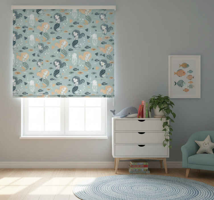 Children room roller blind blue magic mermaid design - TenStickers
