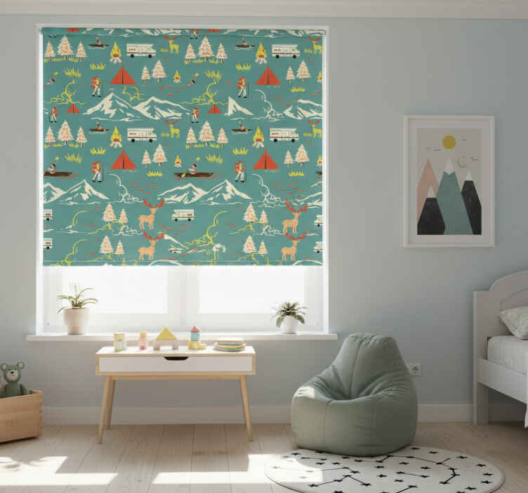 Store enrouleur chambre enfant bonhomme de camping arbres route - TenStickers
