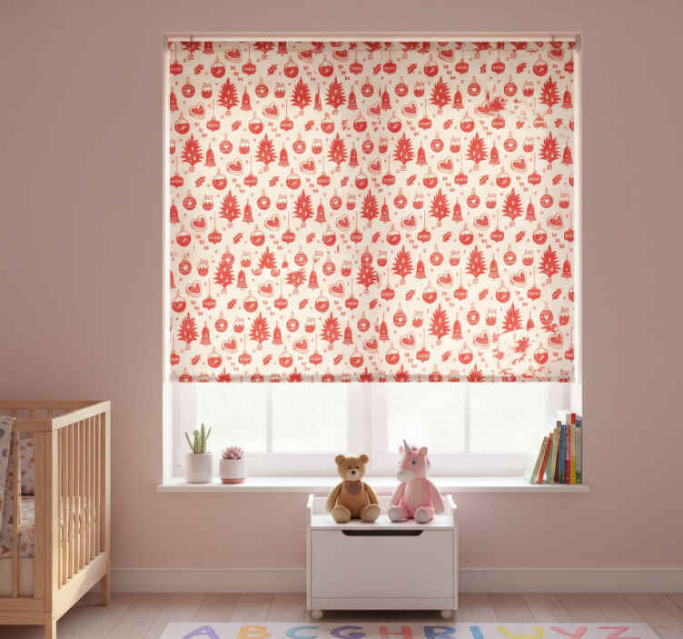 Persiana enrollable infantil patrón navideño rojo y rosa - TenVinilo