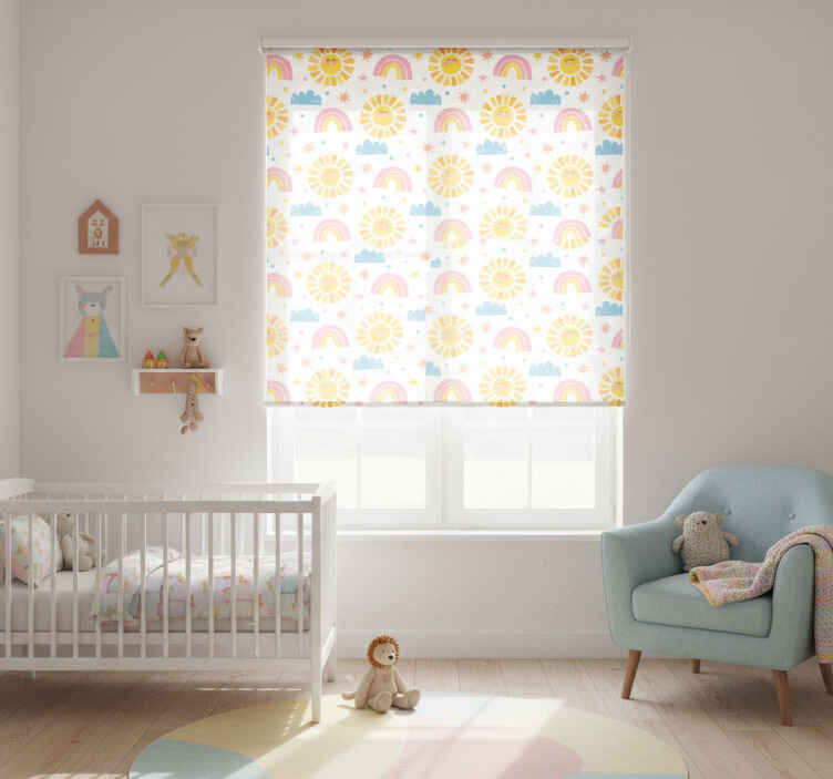 Persiana enrollable infantil arcoíris, soles y nubes - TenVinilo