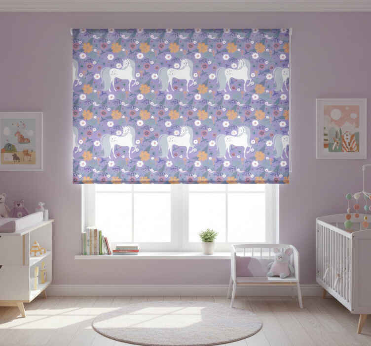 Children room roller blind with unicorns and flowers - TenStickers