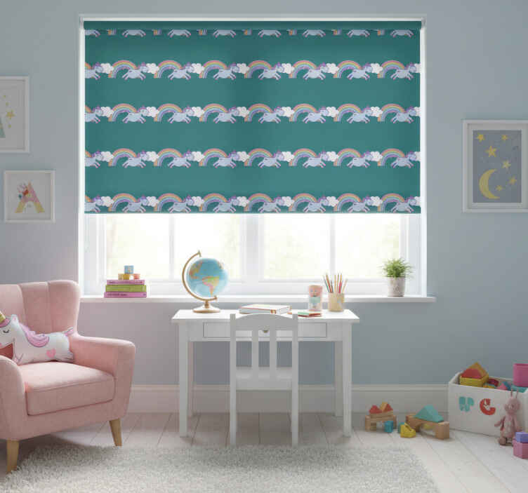 Persiana enrollable infantil fondo turquesa con unicornios - TenVinilo