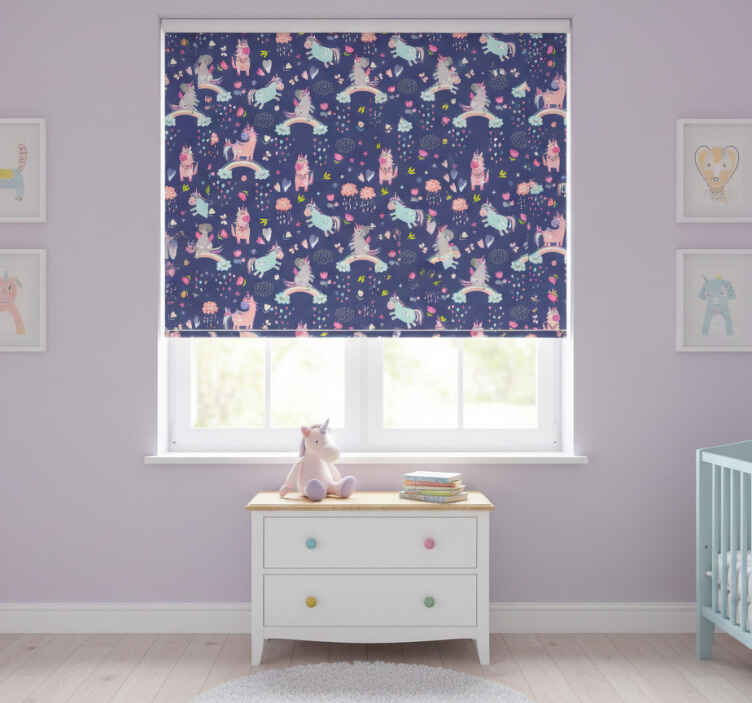 Children room roller blind colorful unicorns rainbow - TenStickers