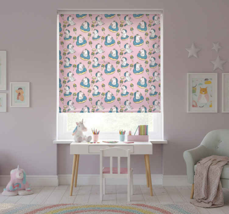 Children room roller blind with pink unicorns and ice cream - TenStickers