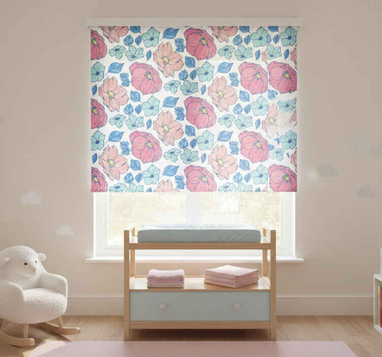 Persiana enrollable infantil flores delicadas rosa y azul - TenVinilo