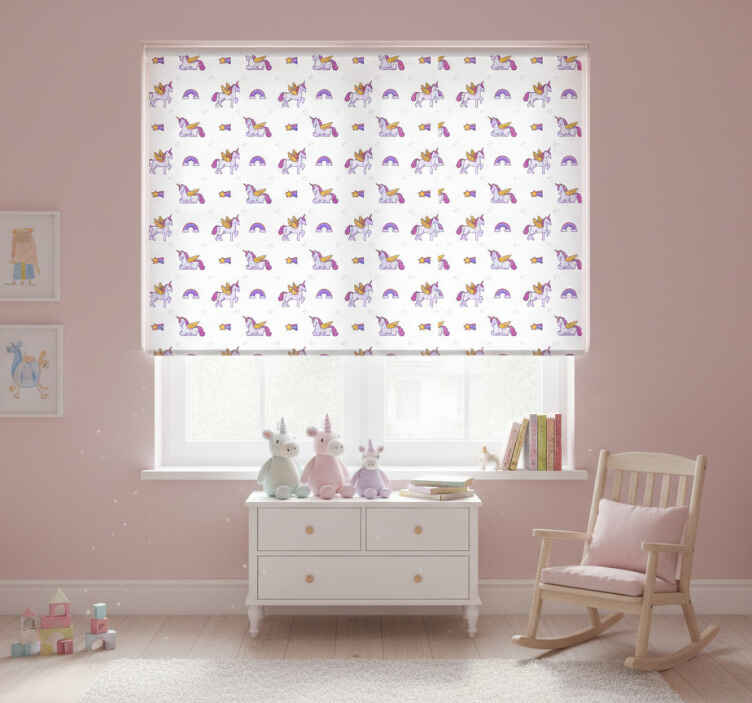 Children room roller blind pink pastel unicorns - TenStickers