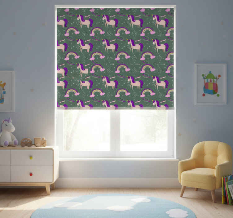 Persiana enrollable infantil unicornios rosa y verde - TenVinilo
