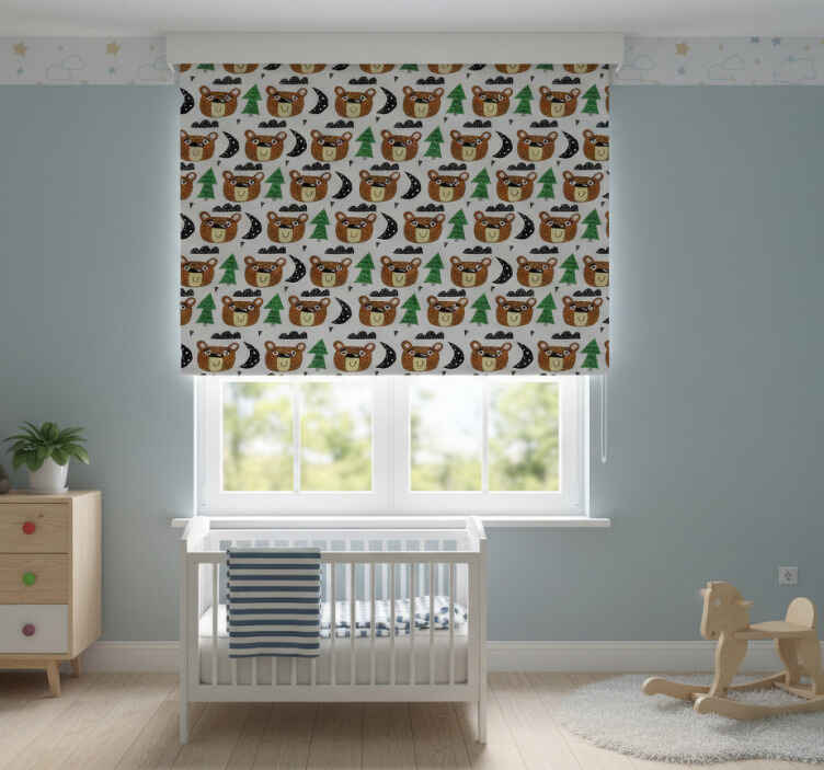 Persiana enrollable infantil osos y árboles de color sólido - TenVinilo