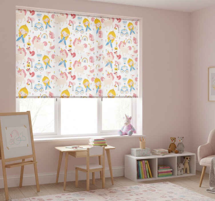 Children room roller blind with cartoon princes and unicorn - TenStickers