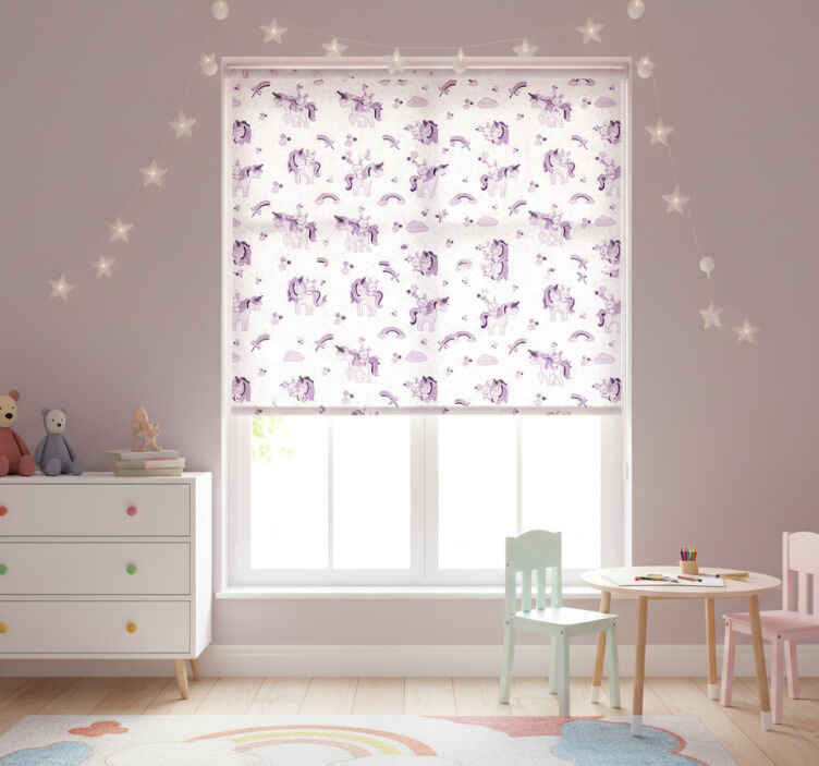 Children room roller blind with unicorns and rabbits - TenStickers