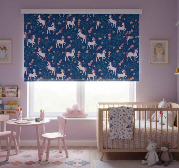 Persiana enrollable infantil patrón de unicornios con plumas - TenVinilo