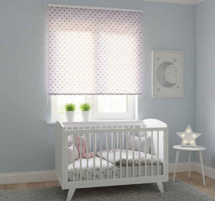 Persiana enrollable infantil estrellas grises fondo rosa - TenVinilo
