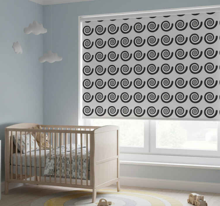 Persiana enrollable infantil espiral retro en blanco y negro - TenVinilo
