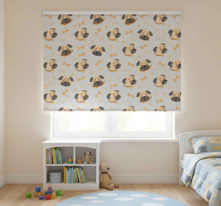 Children room roller blind british bulldog puppies pattern - TenStickers