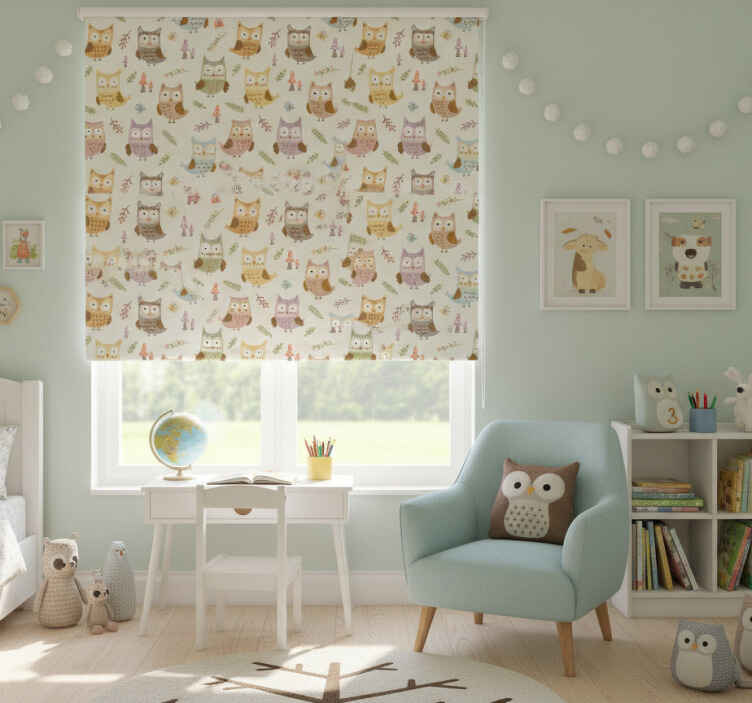 Store enrouleur chambre enfant hiboux mignons métiers - TenStickers