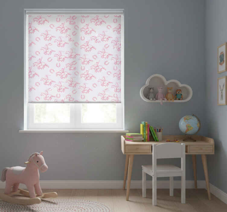 Children room roller blind pink cowboy horse design - TenStickers