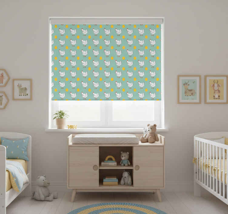 Persiana enrollable infantil pollito blanco fondo azul - TenVinilo