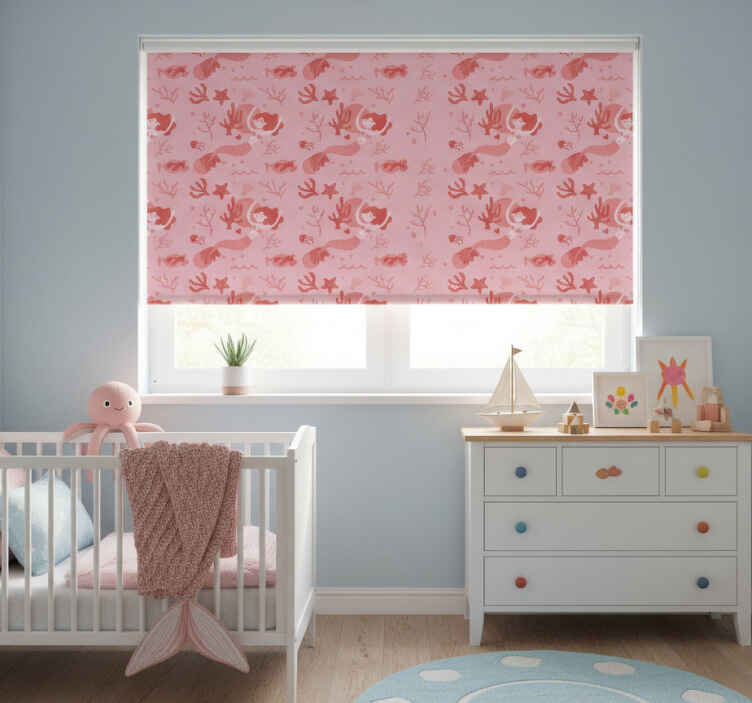 Children room roller blind mermaid pink wave and smile - TenStickers