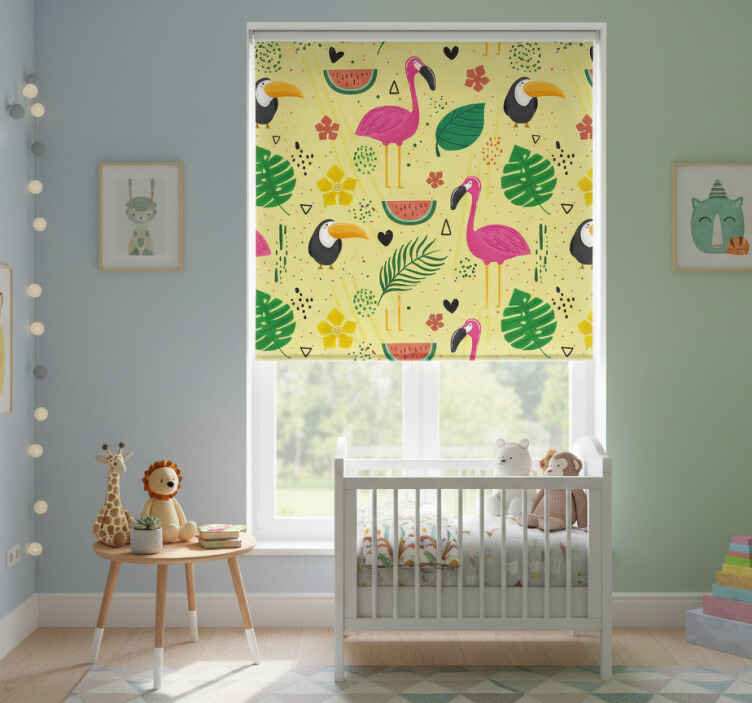 Persiana enrollable infantil animales lindos con plantas - TenVinilo