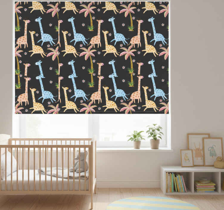 Persiana enrollable infantil palmeras grises y animales - TenVinilo