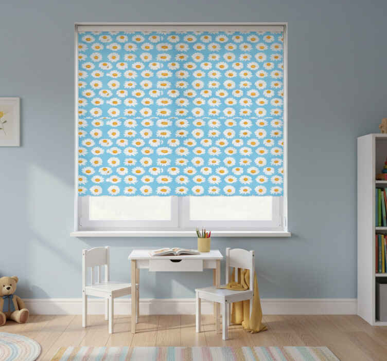 Children room roller blind daisy pattern on light blue - TenStickers
