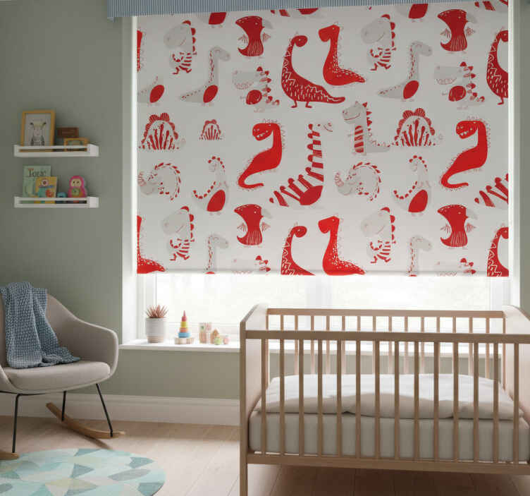 Persiana enrollable infantil bocetos rojos de dinosaurios - TenVinilo