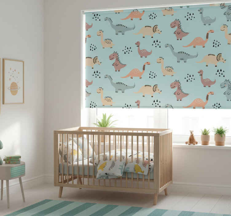 Children room roller blind with blue dino design - TenStickers