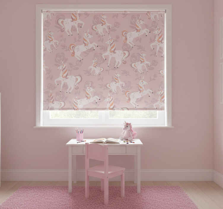 Store enrouleur chambre enfant licorne rose et fleurie - TenStickers