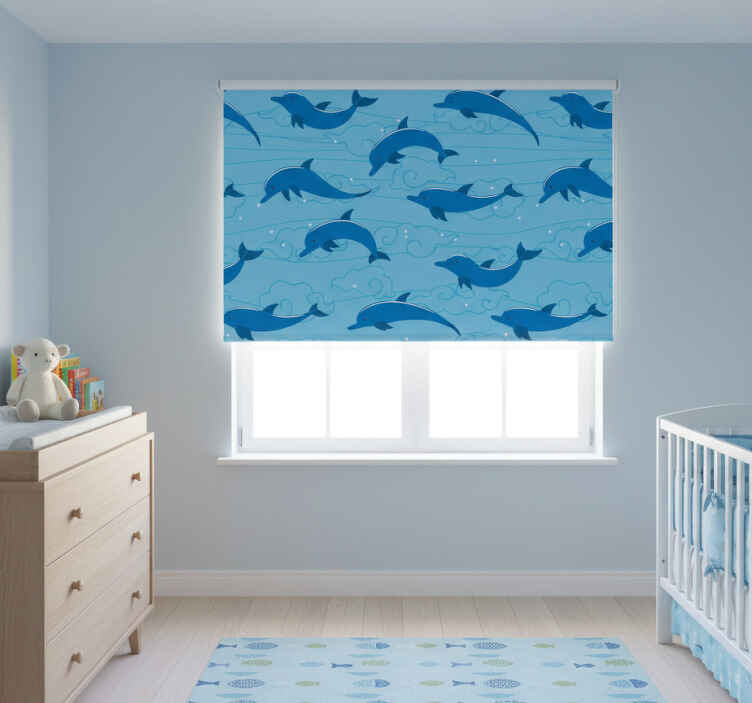 Children room roller blind sky with clouds and dolphins - TenStickers